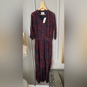 ba&sh Blake Maxi Dress - Burgundy & Navy Floral Print